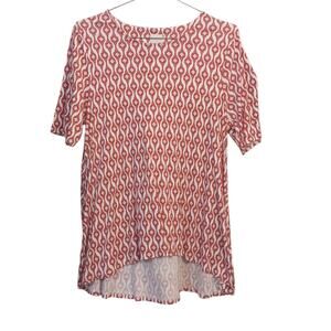 CHICO'S 3 Long Tunic Top Modal Shirt XL Short Sleeves Soft Red White‎ Geometric